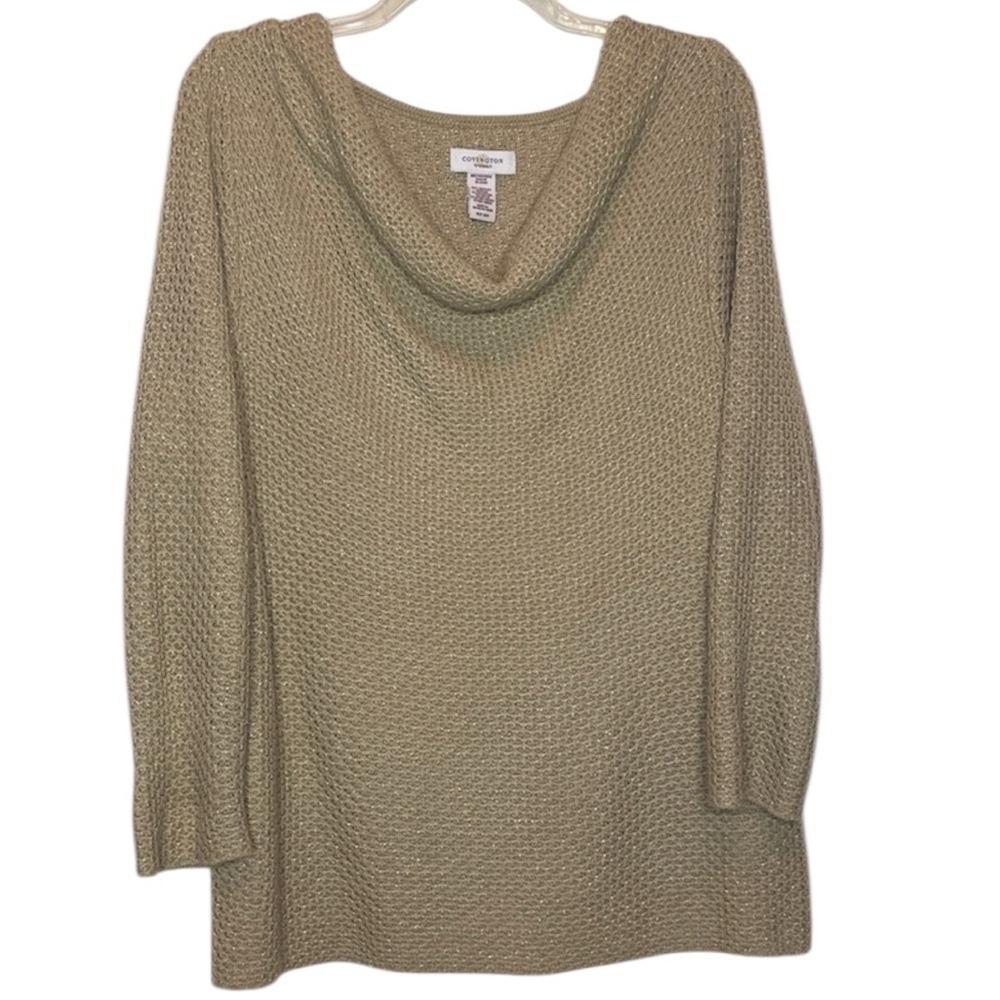 Covington Tan Gold Sparkles Cowl Neck Sweater